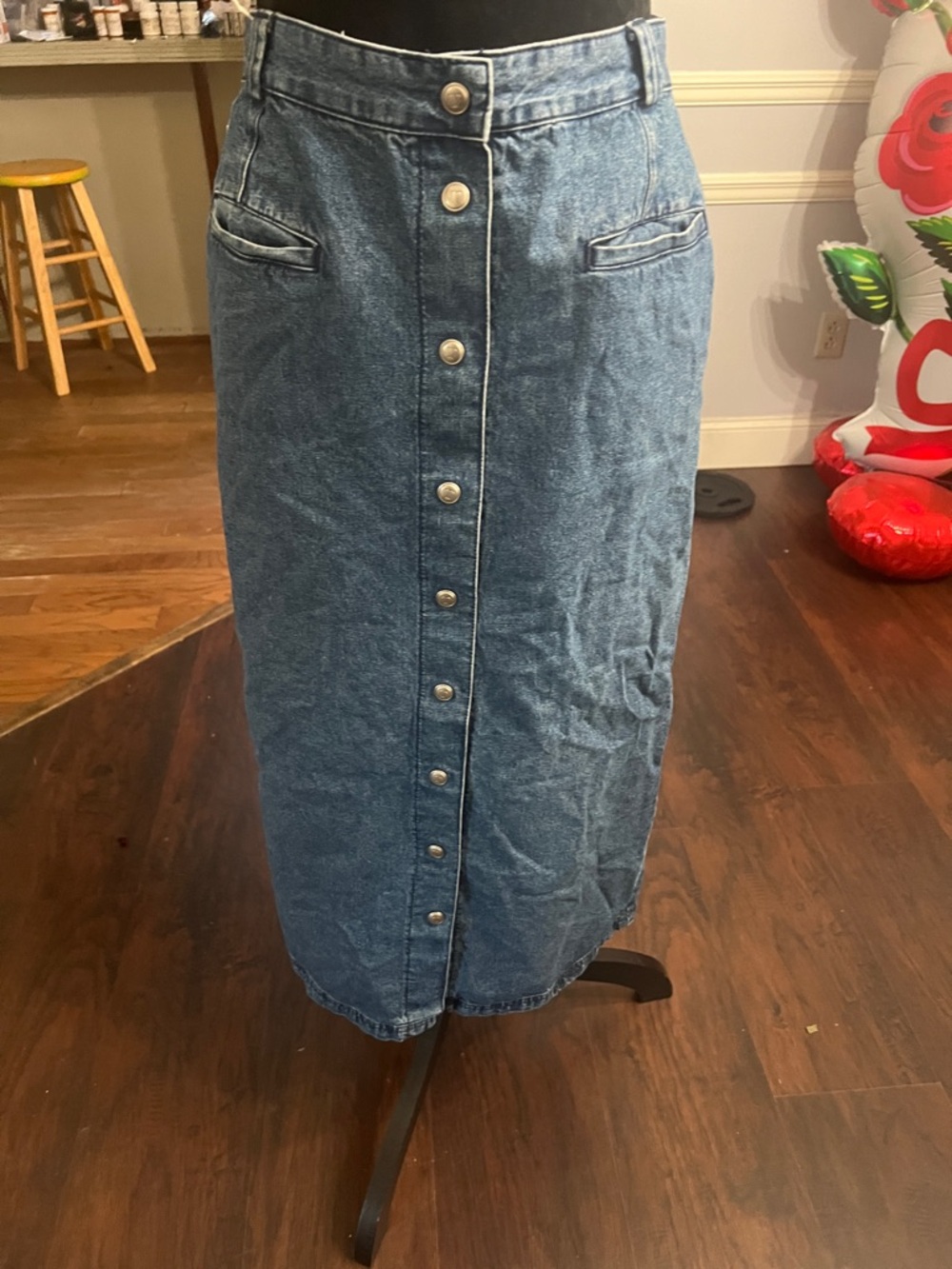 Vintage Tommy Hilfiger Blue Button-Front Denim Midi Skirt